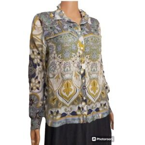 NWOT Mossimo Dutti Paisley Ling Sleeve Bottom Up Shirt Size 2